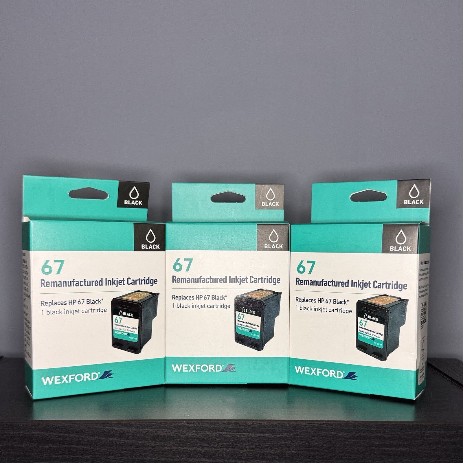 Lot of 3 Wexford HP 67 Black Ink Cartridges 3YM56AN New