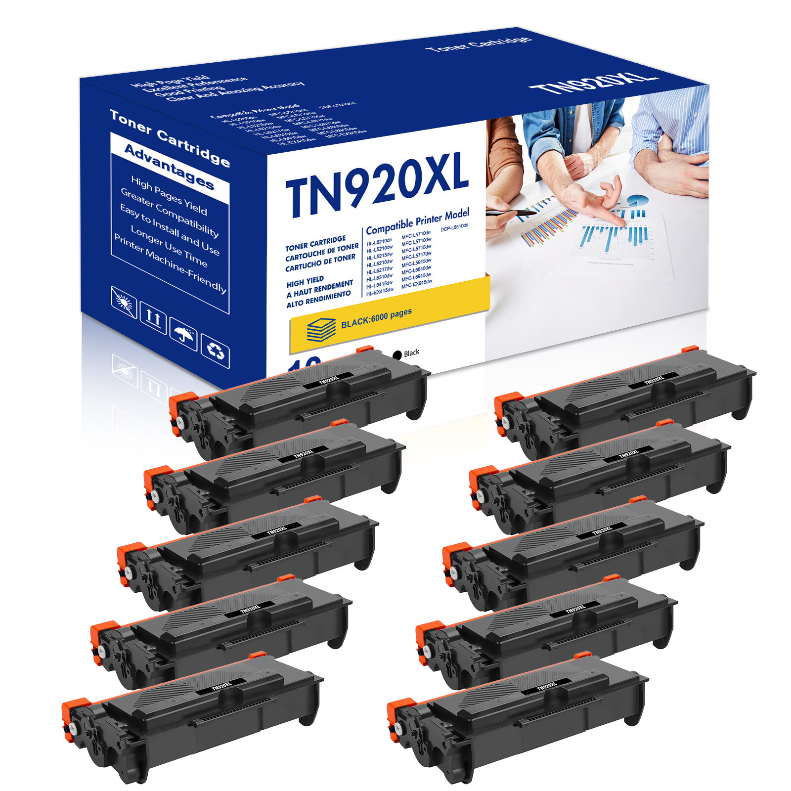 10PK TN920XL Compatible With Brother TN920 Toner HL-L5215DW L5210DN