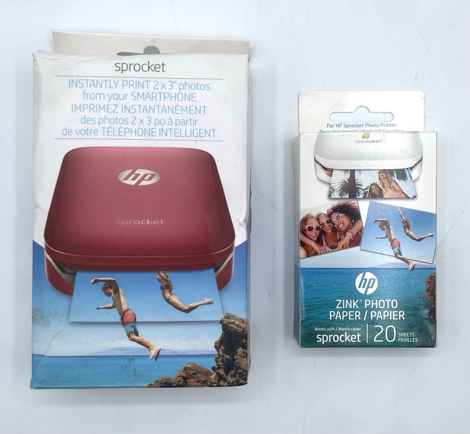 HP Sprocket Bluetooth Photo Printer-Red (Z3Z93A)-Used-Includes Zink Paper