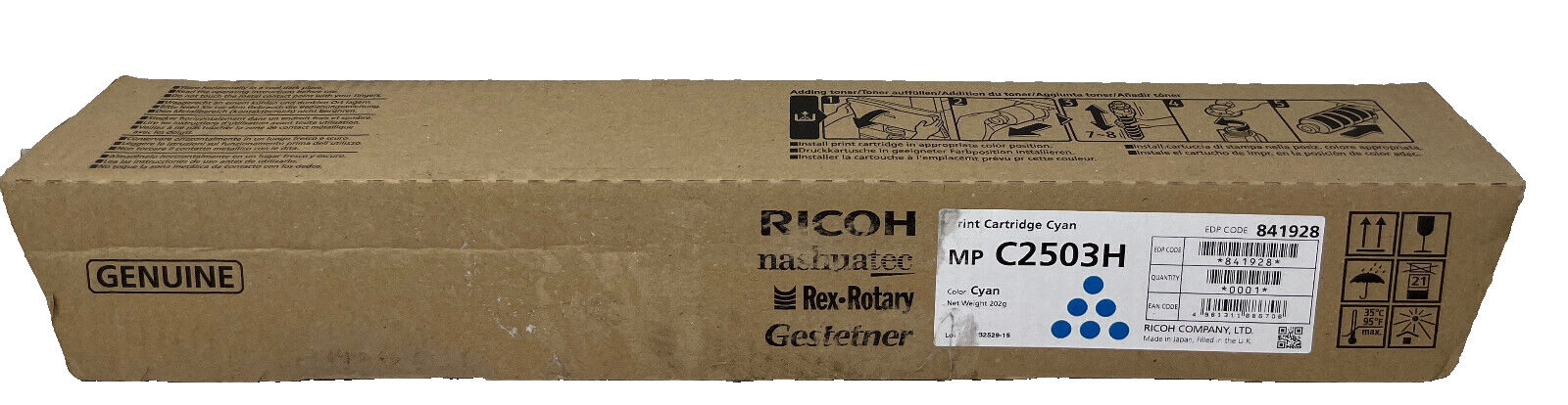 RICOH 841928 MP C2503H Original Cyan Toner Aficio MP C2003/MP C2503 [B Box]
