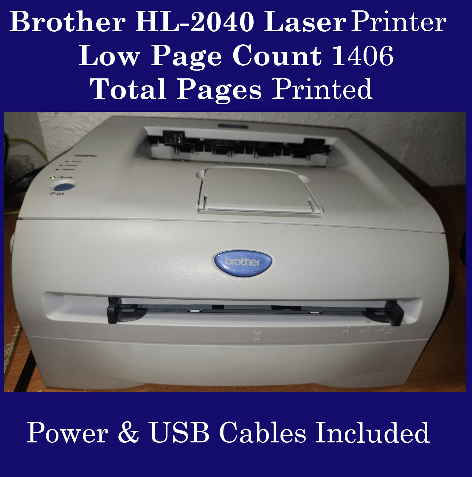 Brother HL-2040 Monochrome Laser Printer | Page Count 1406 | 88% Drum life