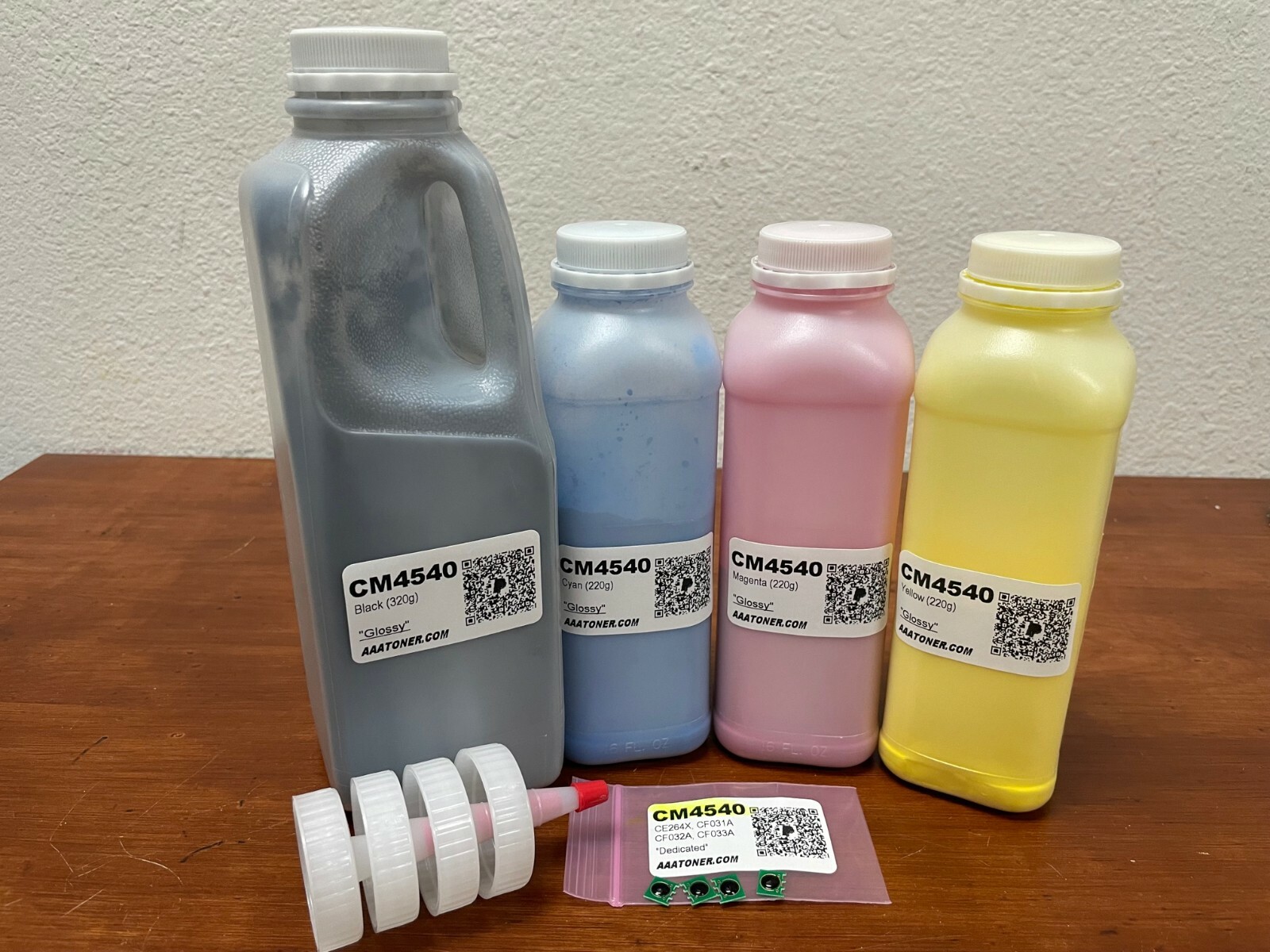 4 Glossy Toner Refill for HP Enterprise CM4540fskm, CM4540, CM4540f + 4 Chip