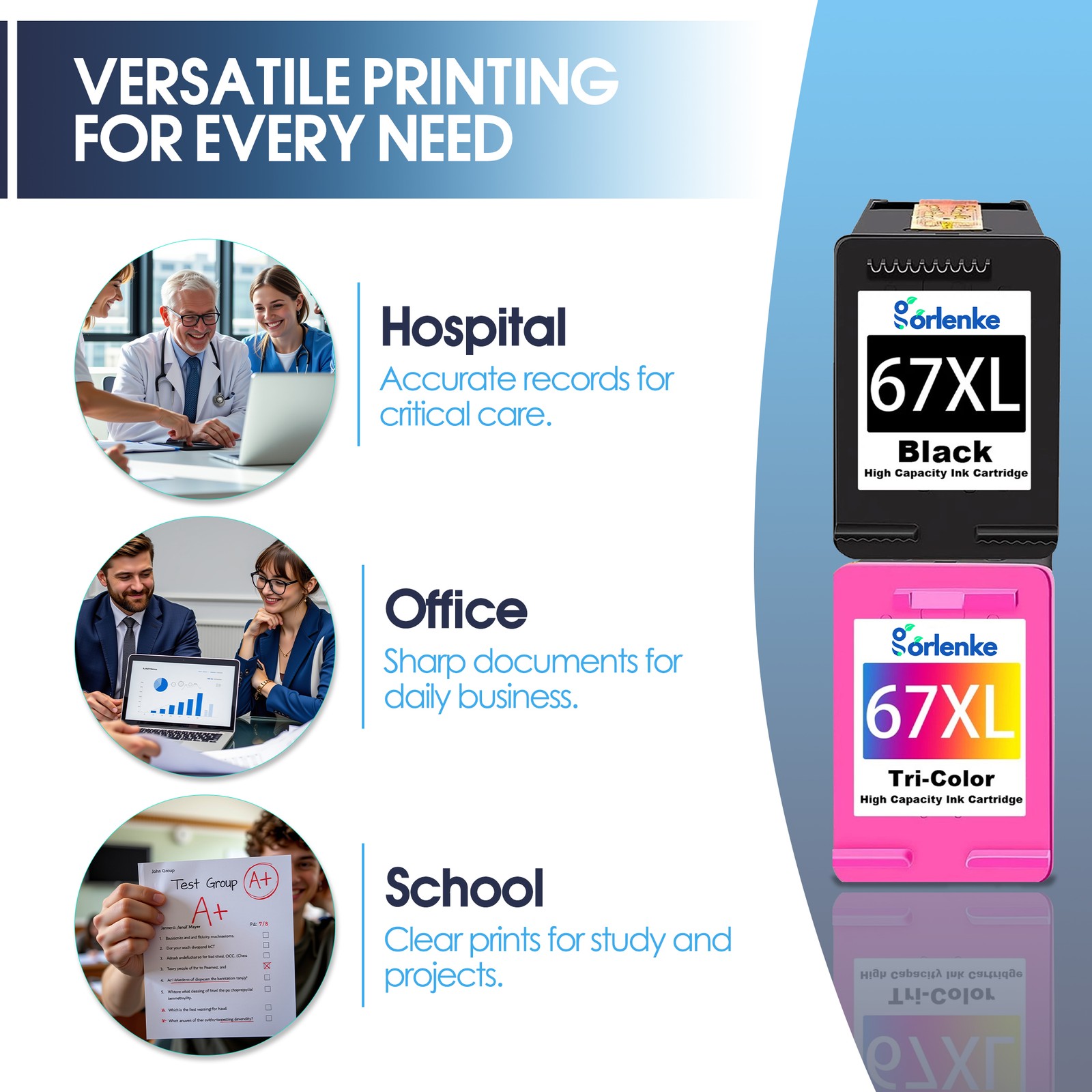 67xl Ink Cartridge Combo 67 Ink for HP Deskjet 2721e 2724 2732 2742e 2752 2752e