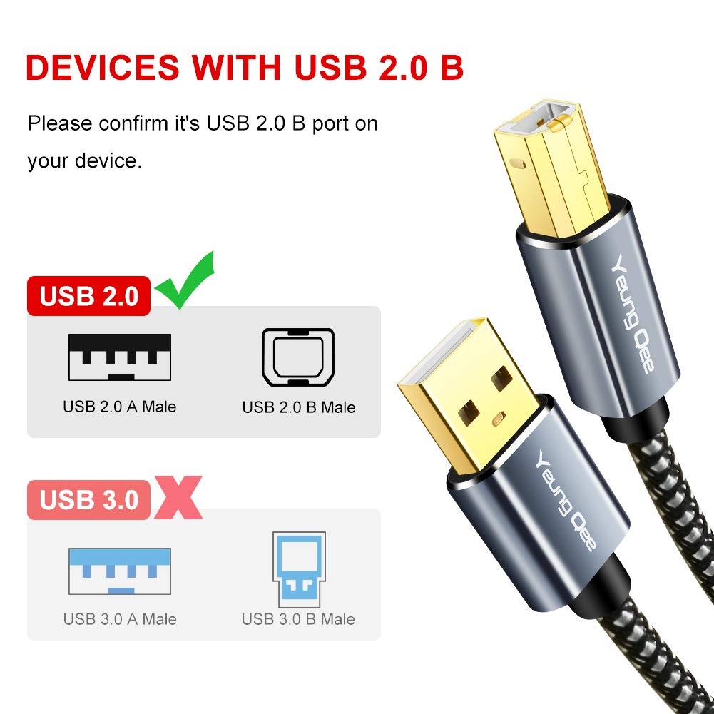 Printer Cable 20 ft,USB High Speed USB 2.0 A 20FT/6M, Black