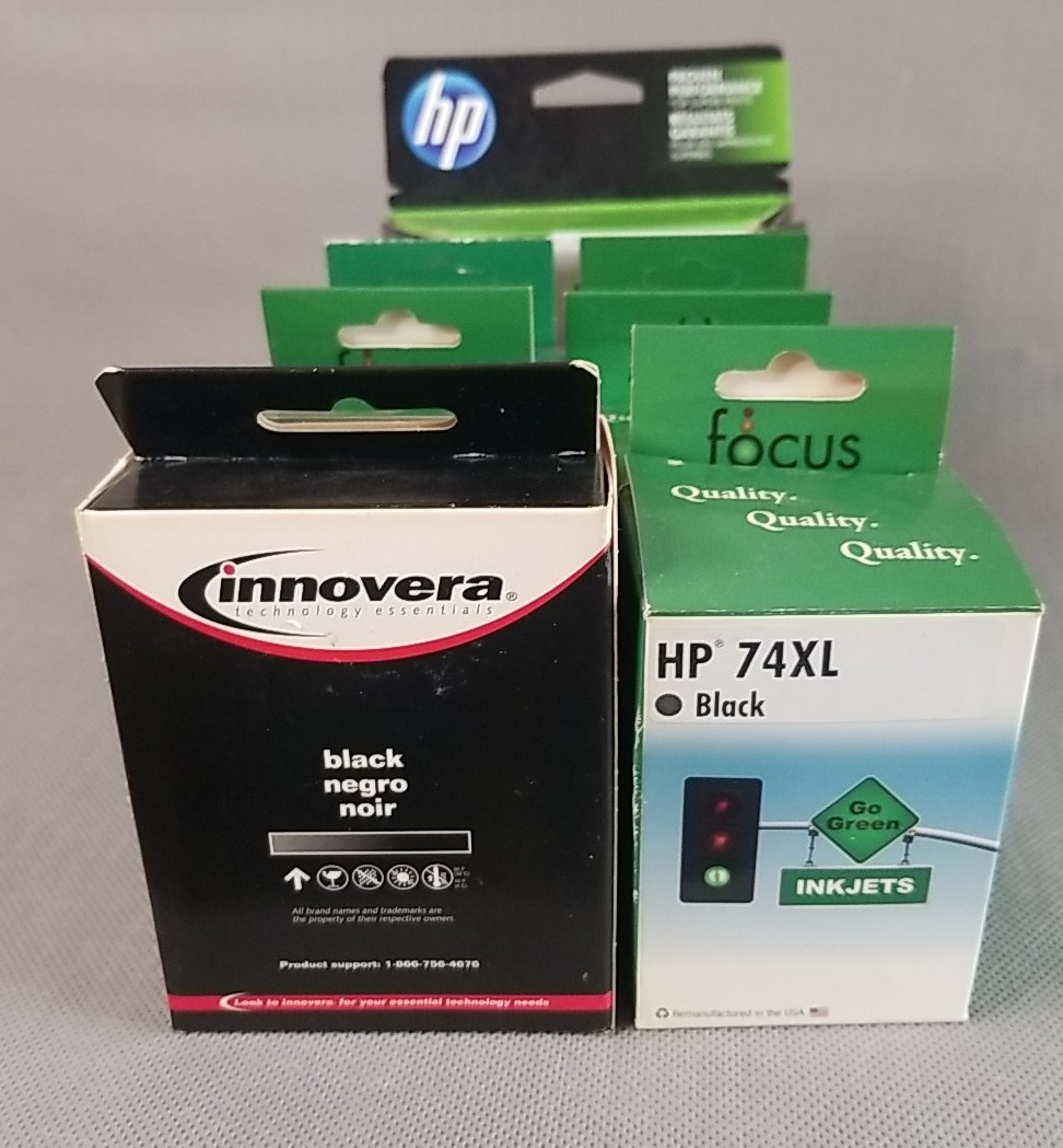 Lot of (7) HP 74XL Compatible Black High-Yield Ink Cartridges- Focus/Innovera