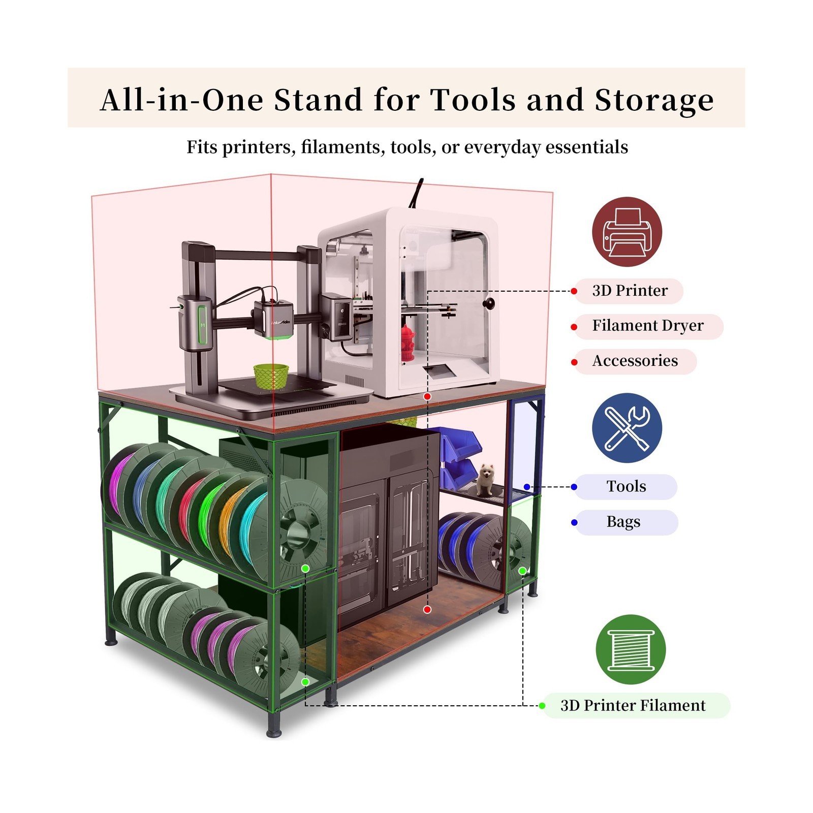 Upgraded 3D Printer Stand, Large 3D Printer Filament Storage Rack for Home Of