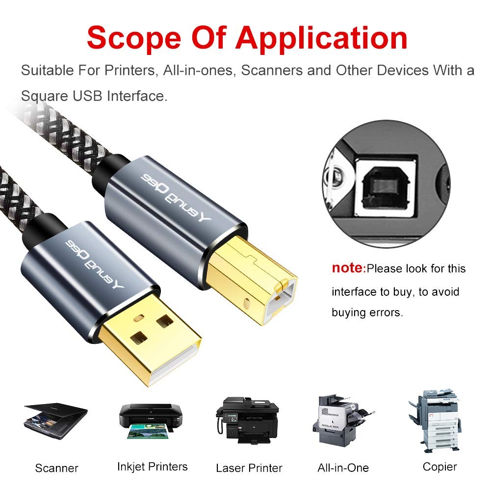Printer Cable 20 ft,USB High Speed USB 2.0 A 20FT/6M, Black