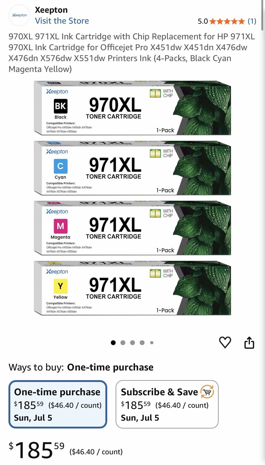 4pk 970XL B 971XL CMY Ink Cartridge for HP X476 X576 X451 X551 w/chip Sealed