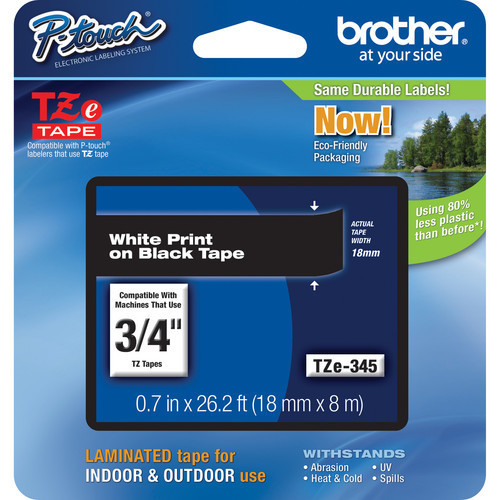 Brother TZe345 3/4″ 18mm white on black P-touch tape PT D400 2030 2030VP 2030AD