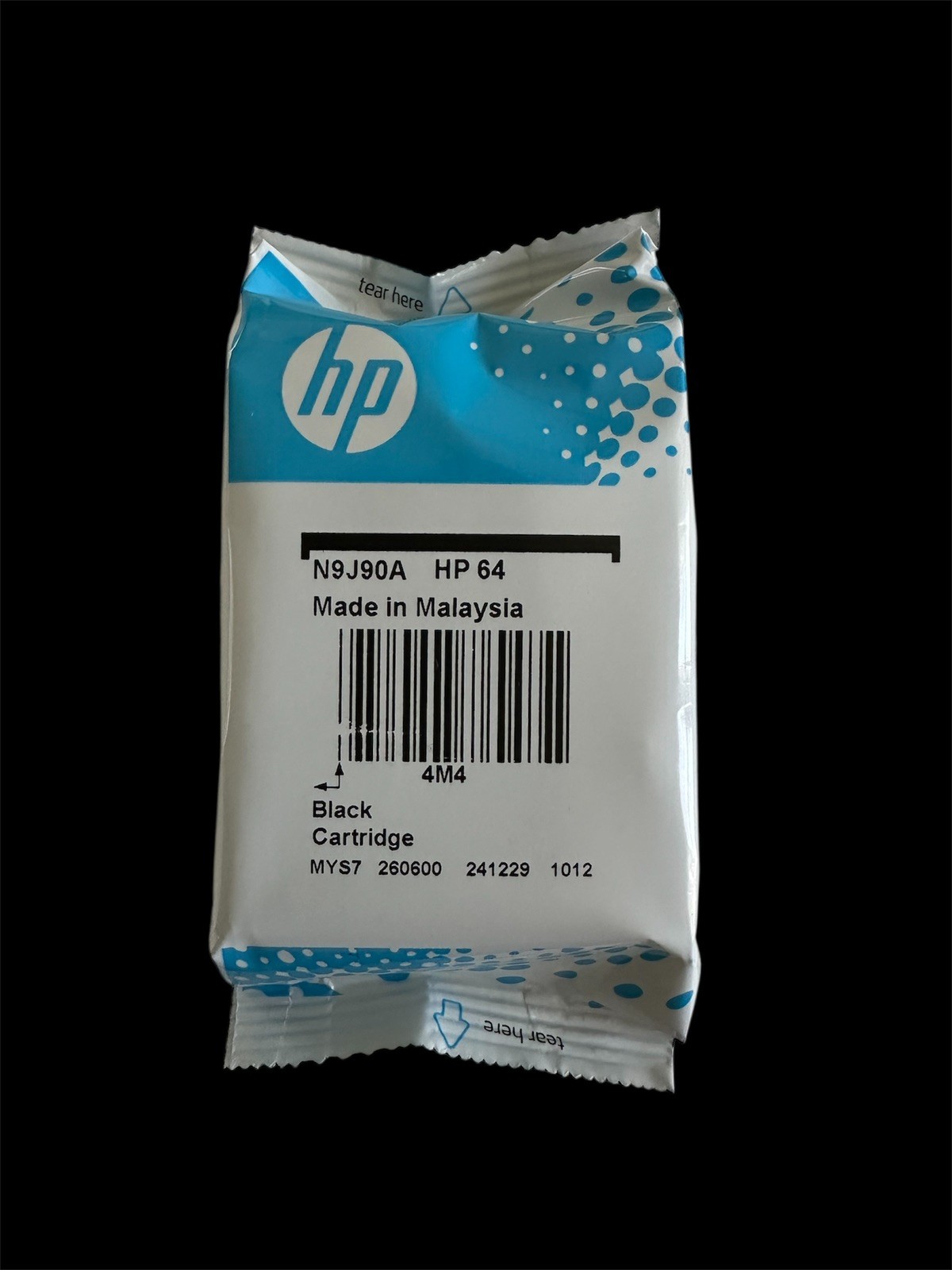 HP 64 N9J90A Black Ink Cartridge – Sealed In Package For HP Printers.