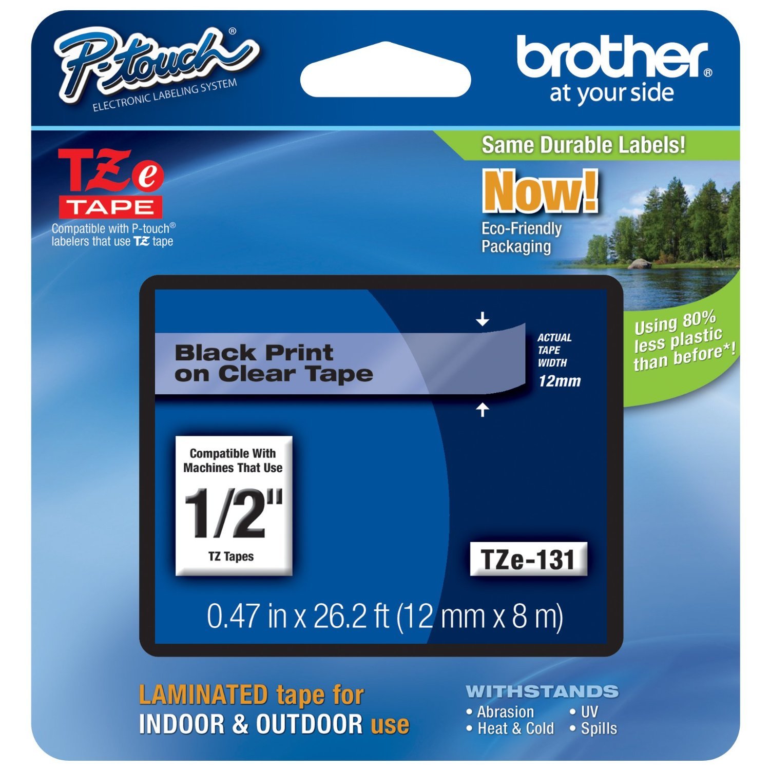 Brother TZ131 TZe131 12mm 1/2″ inch P-touch black on clear TZ tape PT1090 PT1290