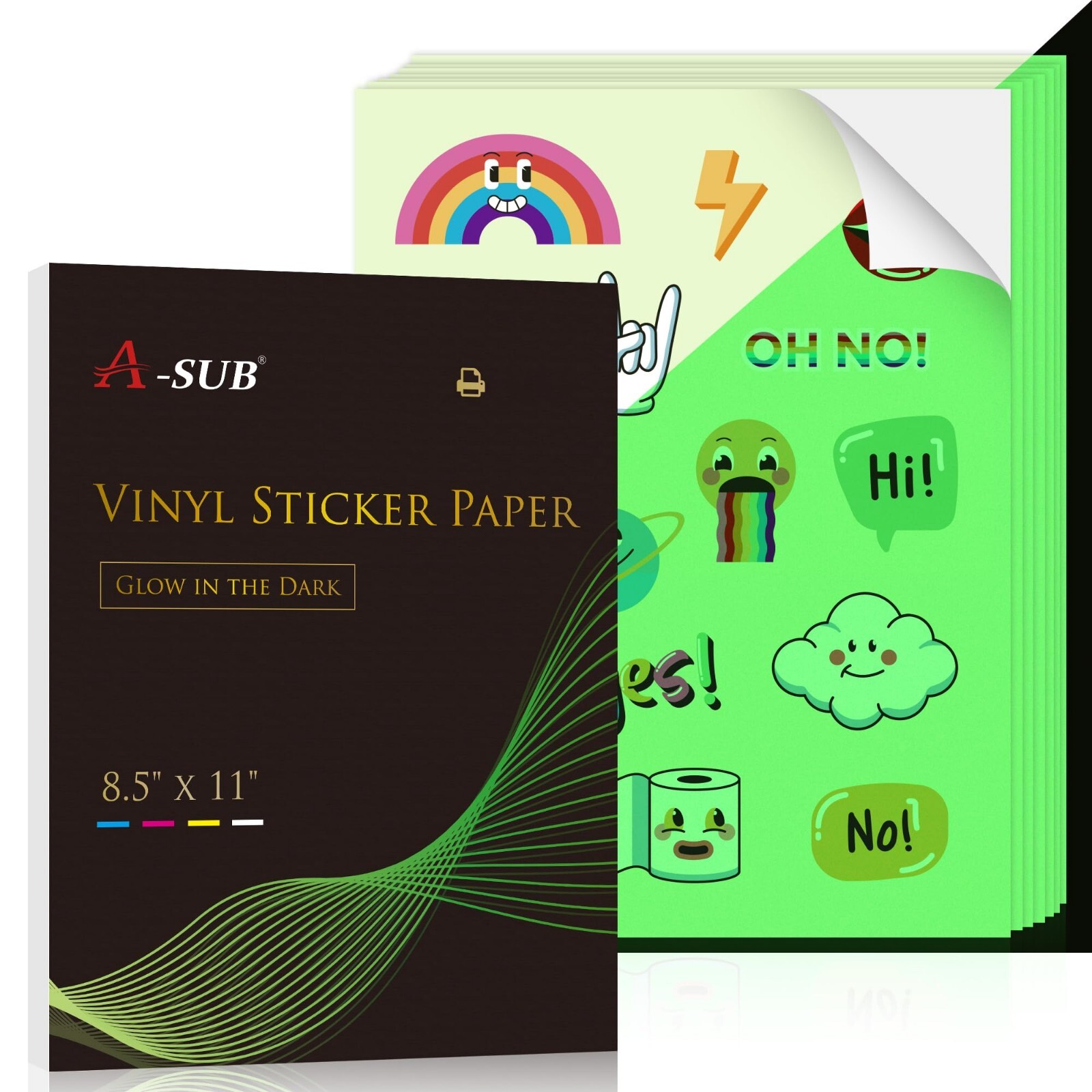 A-SUB Glow In The Dark Vinyl Sticker Paper for Inkjet Printers Waterproof 8.5×11
