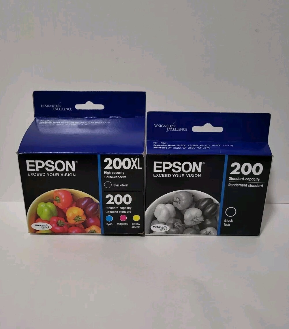 NEW Exp: 2027/2026 Epson 200XL Black/Tri-color Cyan Magenta Yellow & 200 Black