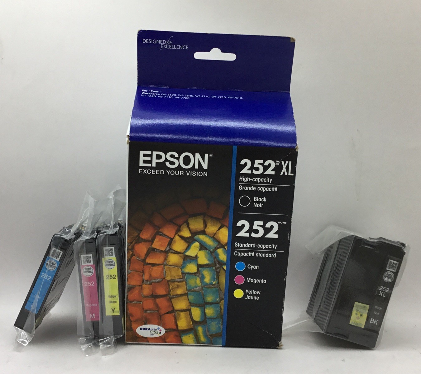 Epson 252XL/252 (T252XL-BCS) Black/Tri-Color Ink Cartridge 4 Pack Exp 4/26 OPEN