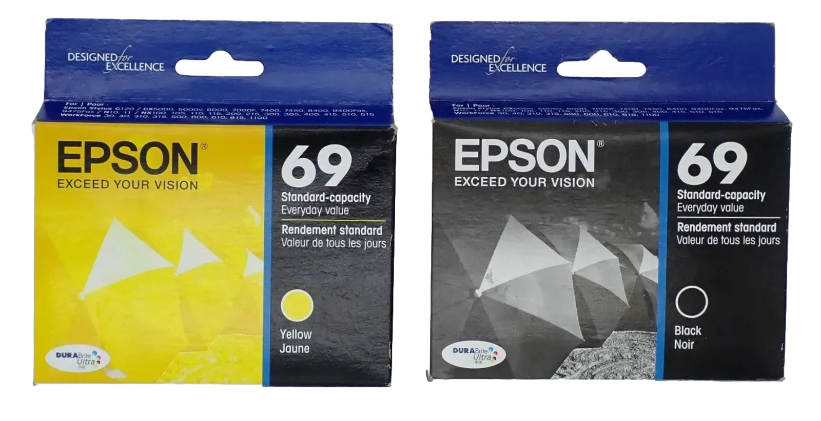 Genuine Epson 69 Black 2019 and a Yellow Ink 2021 Cartridge one Black one Yellow