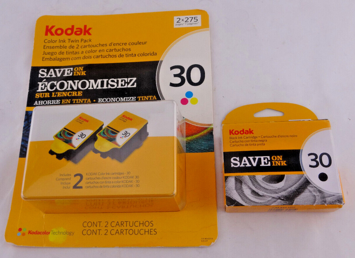 Genuine Kodak 30 Color/Black Ink Cartridge – Twin Pack Color + Single Black, New