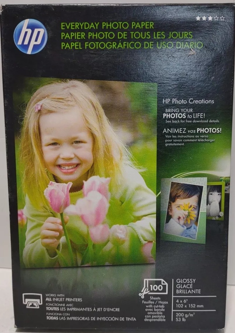 HP Everyday Photo Paper Glossy 4×6 in 100 Sheets Q5440A Inkjet 200 g/m² New Box