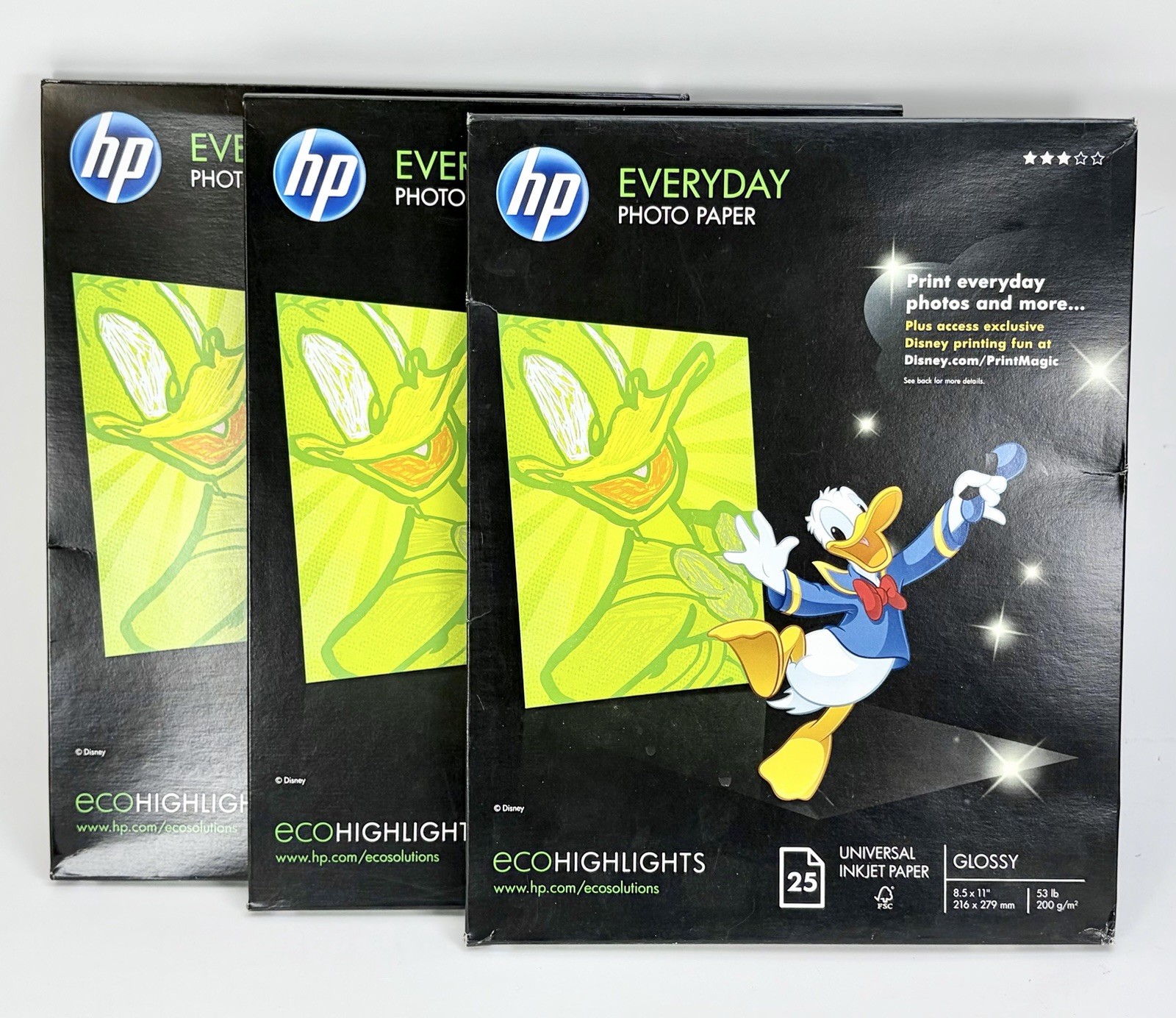 HP Everyday Photo Paper, Glossy, 52 lb, 8.5 x 11 in. (3 packs of 25) 75 Sheets
