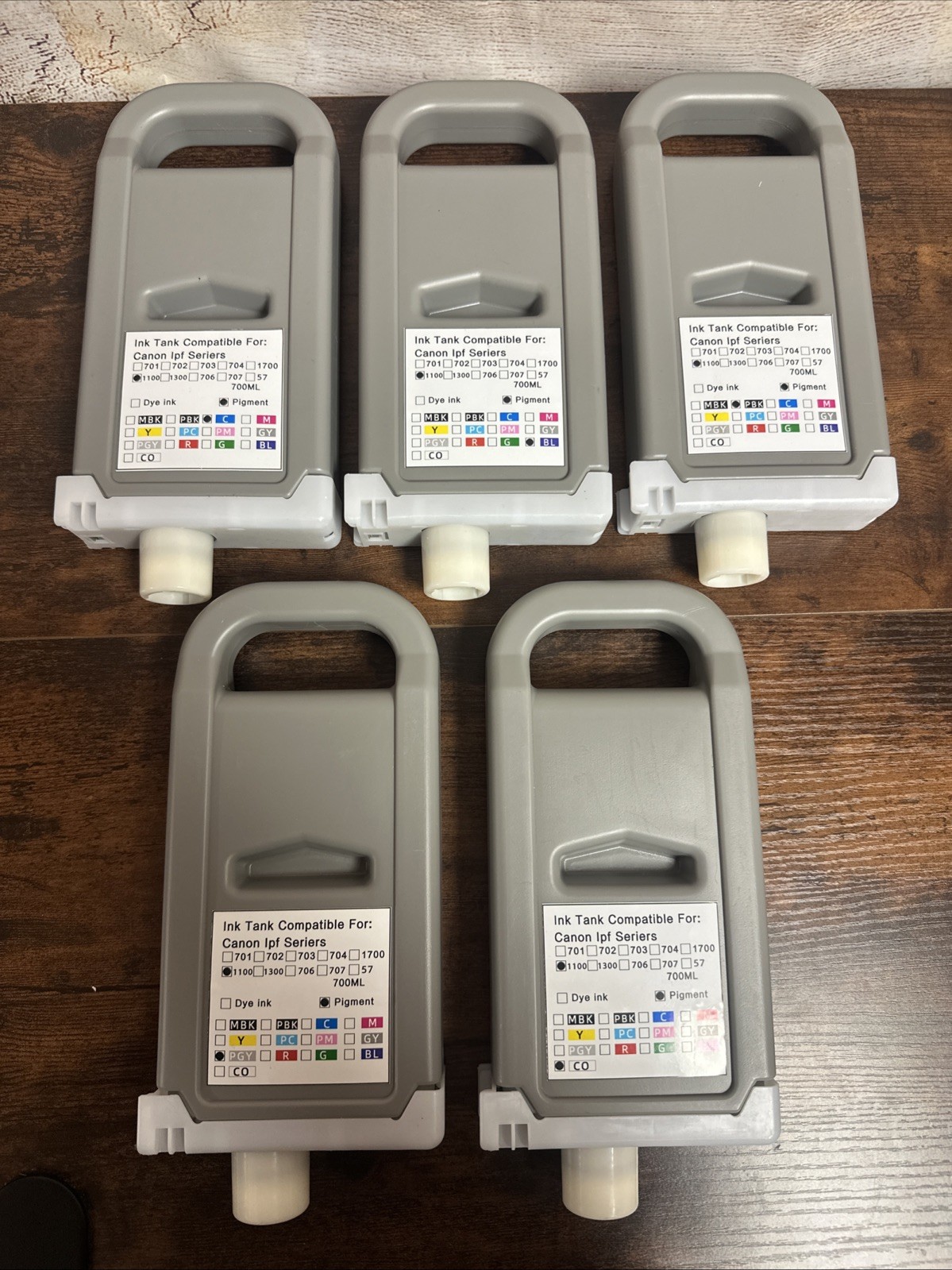 5PK combo PFI-1100 Compatible ink cartridges for Canon Ipf Series 1100 700ml Ea
