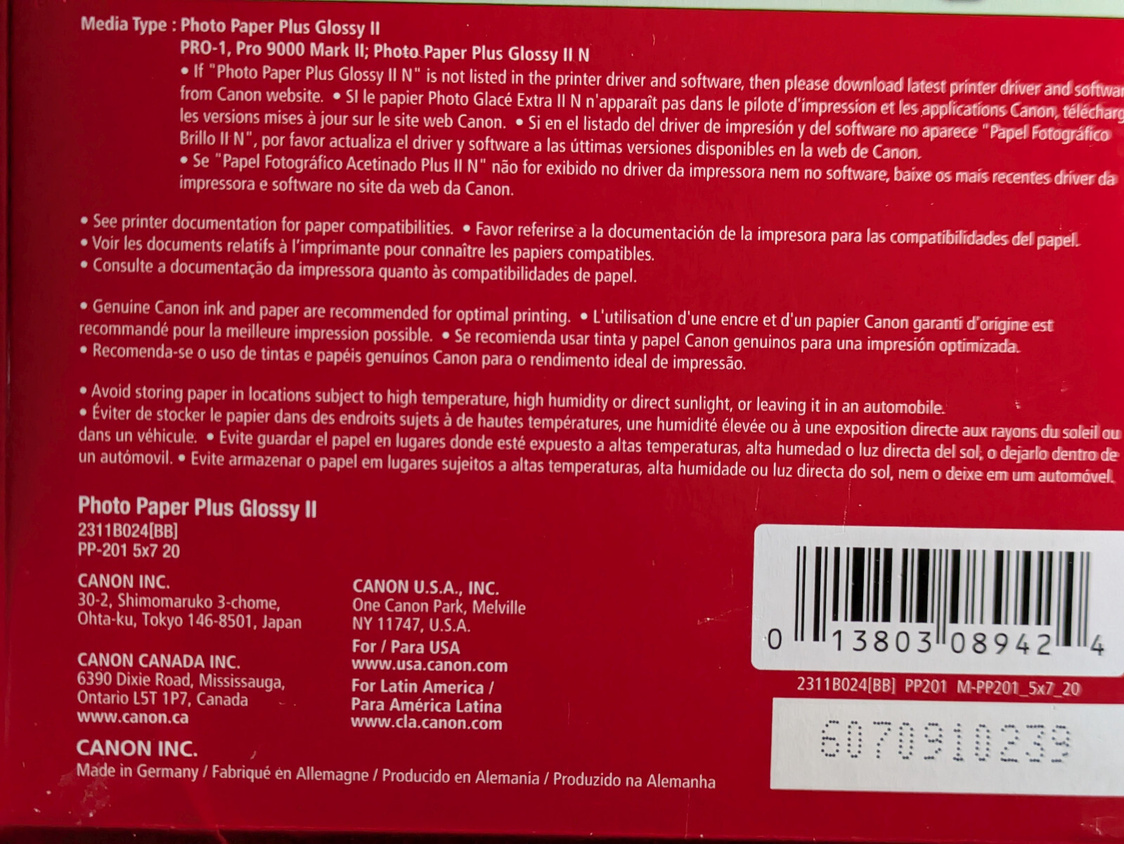 Canon Photo Paper Plus Glossy II 2 5″x7″ 20 Sheets PP-201 73LBS 2-PACK NEW 40pgs