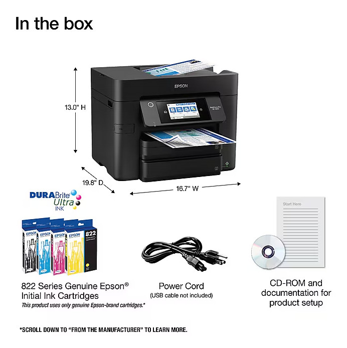 Epson WorkForce Pro WF-4830 Wireless Color Inkjet Printer, All-In-One Print Scan