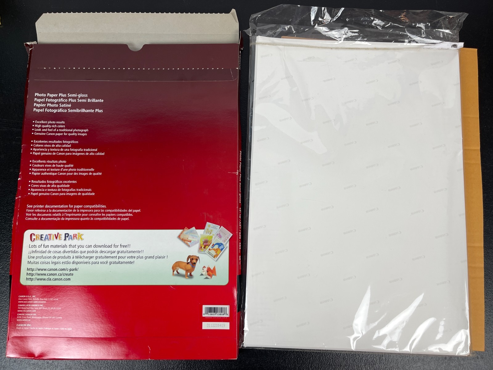 Canon Pixma Photo Paper Lot, 175 sheets 8×10, 40 13×19, 50 4×6, Open/Unopened