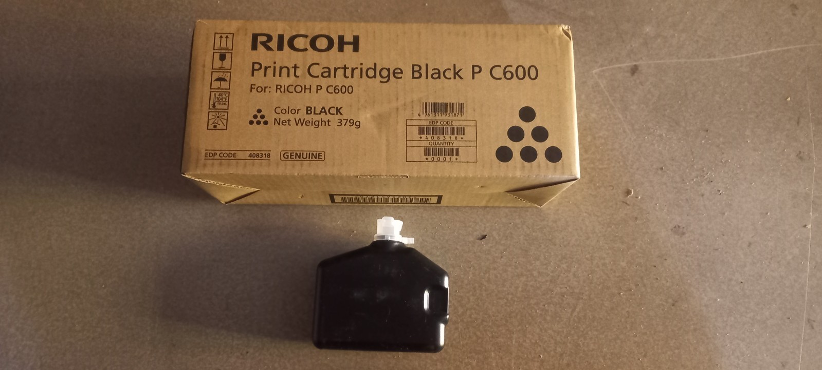 GENUINE RICOH BLACK PRINT CARTRIDGE P C600 + WASTE BOTTLE PART NO. 408318