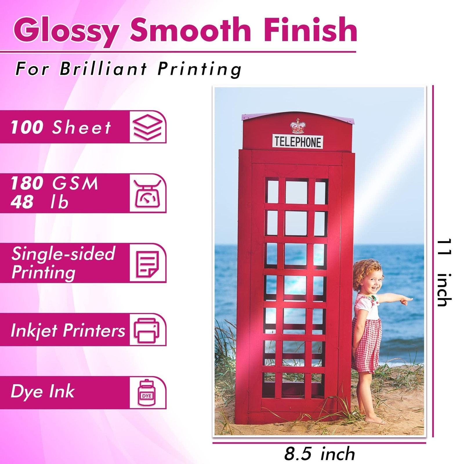 Koala 48LB 180GSM Glossy Inkjet Photographic Paper 8.5×11 In 100 Sheets