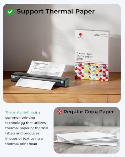 Bluetooth Thermal Printer Portable 8.5×11 Letter Inkless for Travel Home School