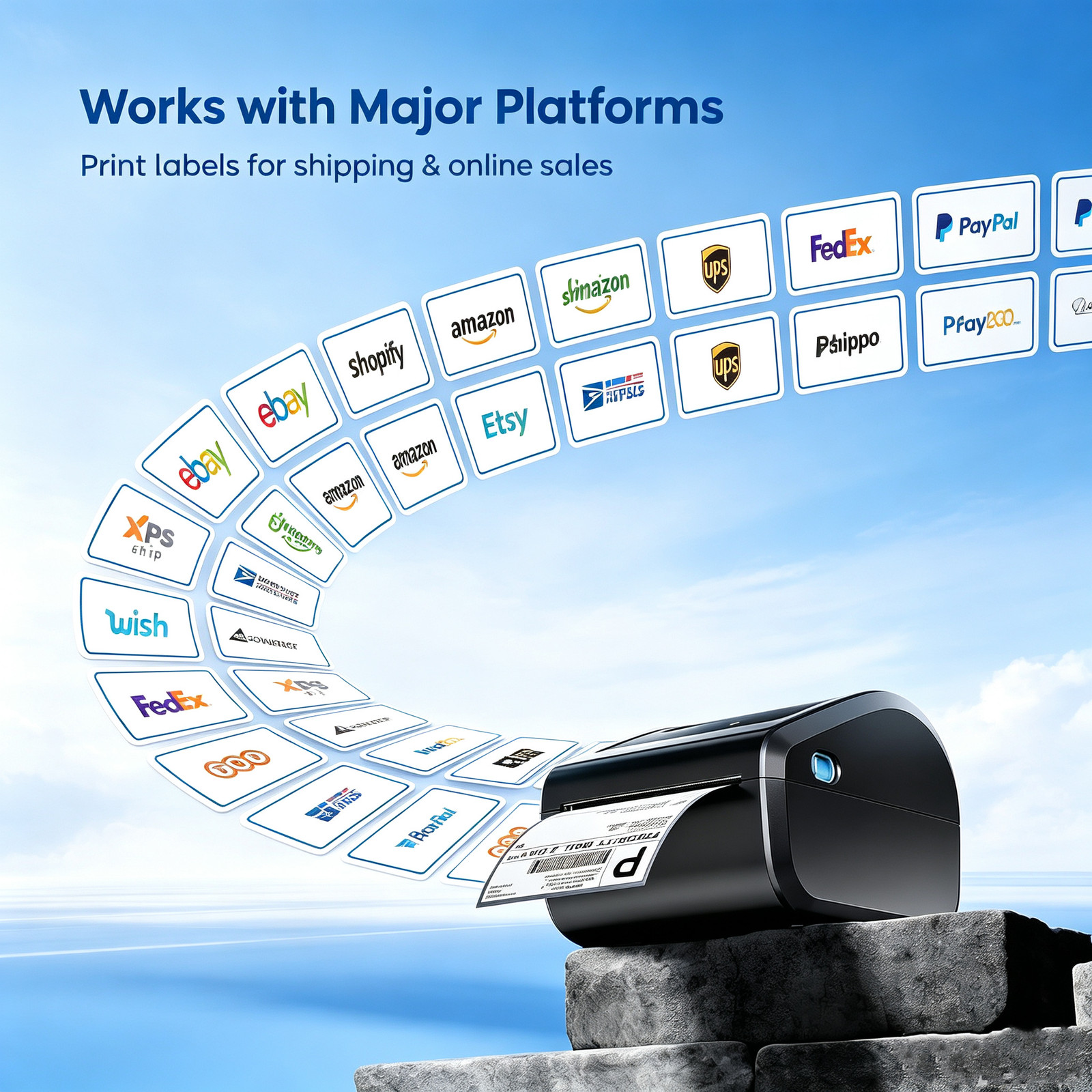 4×6 Bluetooth Thermal Label Printer+30 sheets Shipping Labels for USPS FedEx UPS