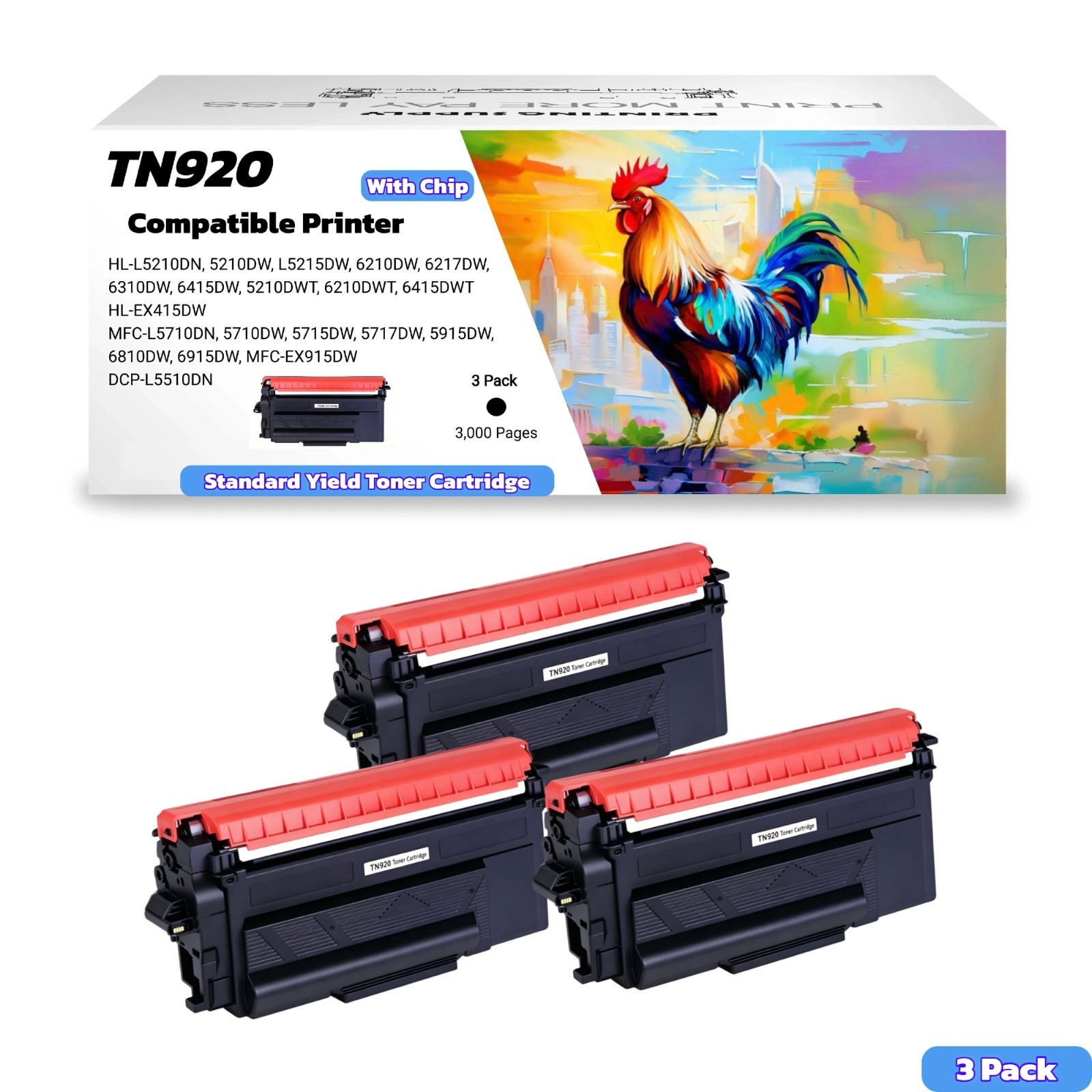 3PK TN920 For Brother TN920 Toner Cartridge Compatible Standard Yield HL-L5210DW