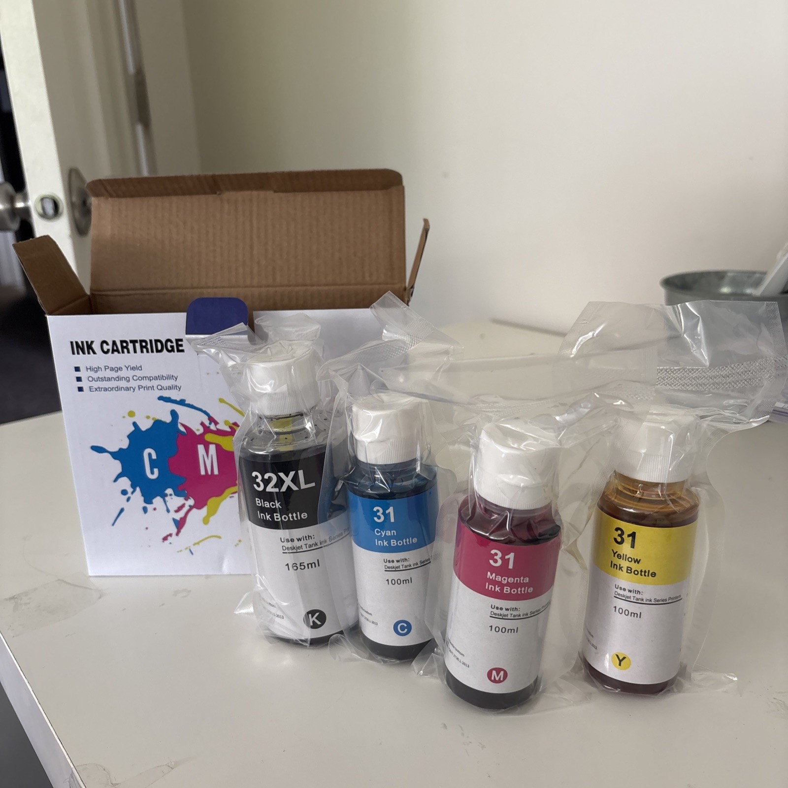 Jeoskarky Compatible for HP 31xl Color HP 32xl Ink Bottles (4)
