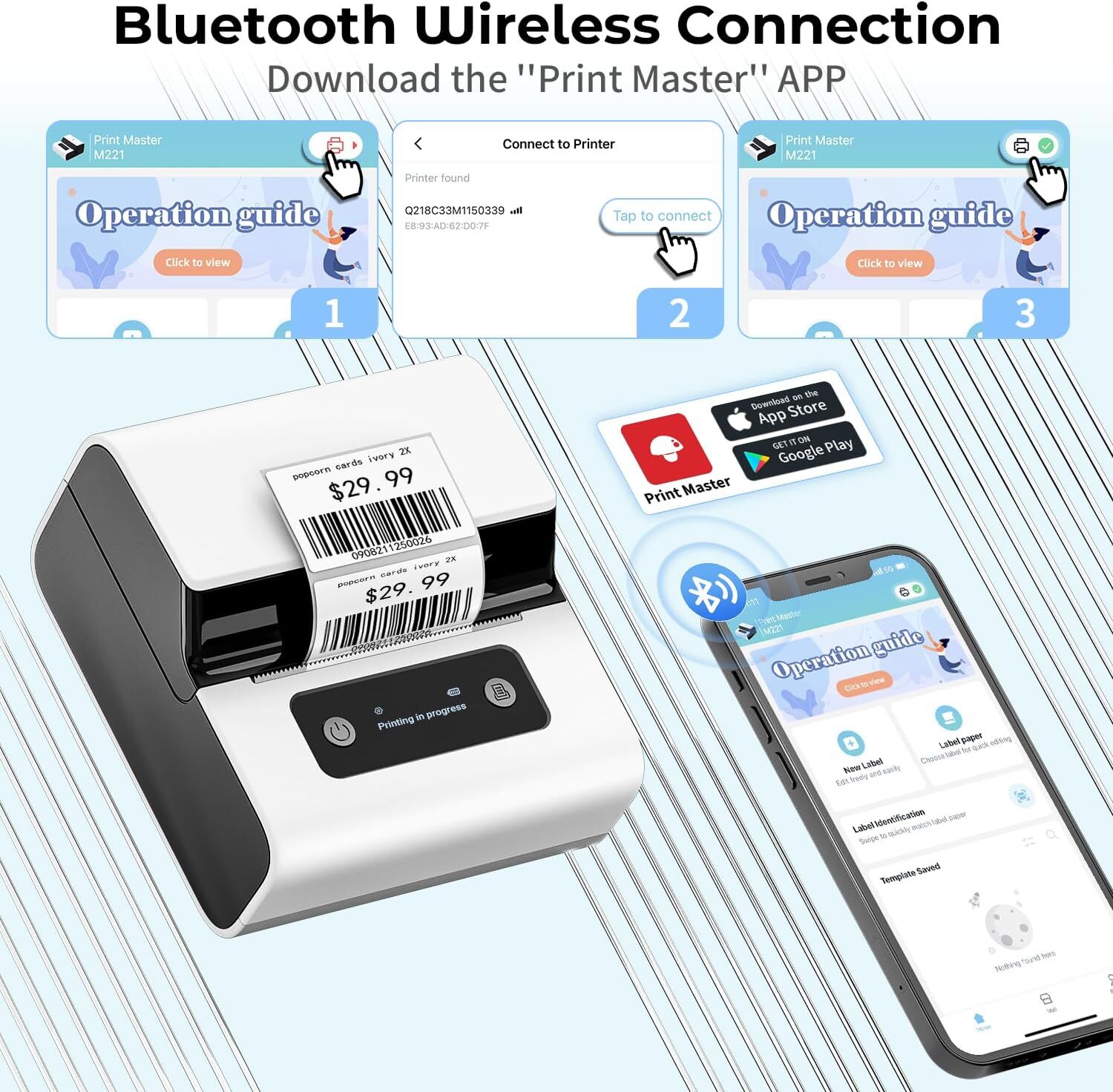 Phomemo M221 Barcode Label Printer Sticker Maker Bluetooth Thermal Printer Lot