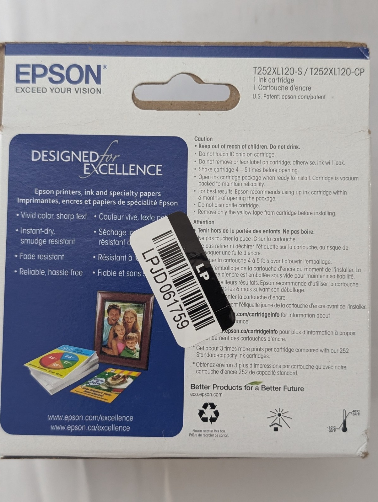 Genuine Epson 252XL Black High Capacity Ink Cartridge T252XL120 exp 03-2027