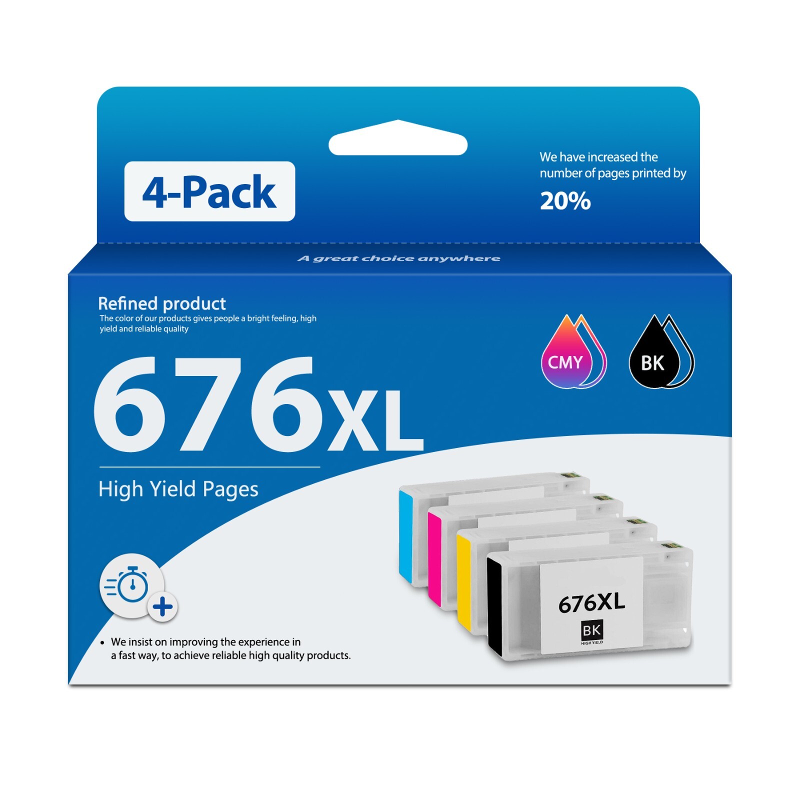 676XL Ink Cartridge 4PK with Chip Compatible for Epson Workforce WP-4020 WP-4530