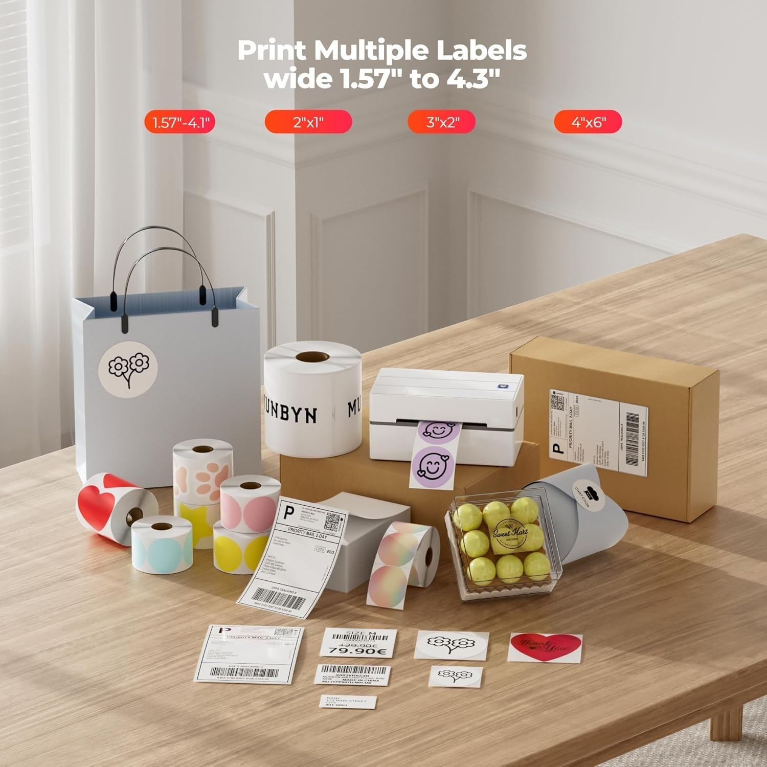 MUNBYN Bluetooth Thermal Label Printer, 130B Wireless 4×6 Shipping Label Printer