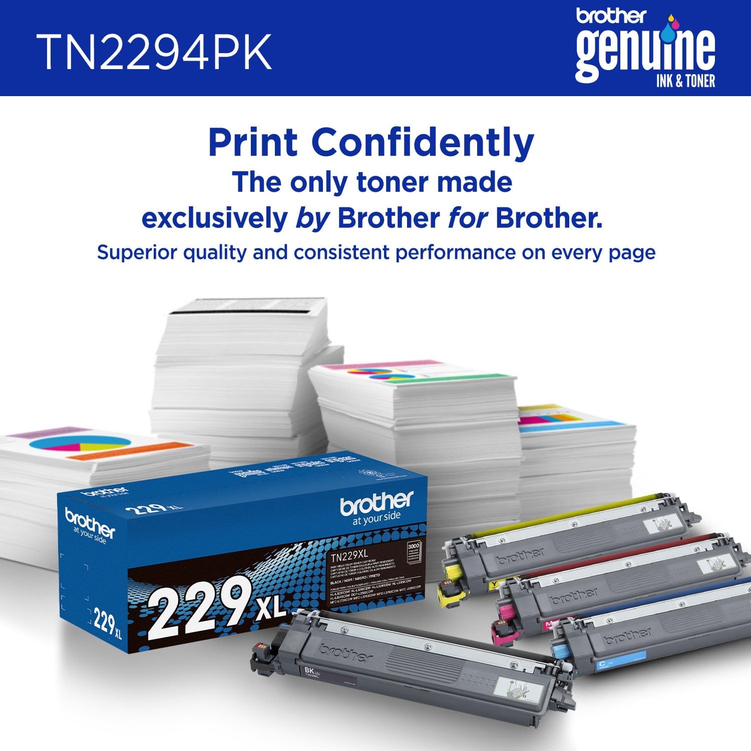Brother Genuine TN2294PK 4-Pack Printer Toner Cartridges – Black, Cyan, Magenta