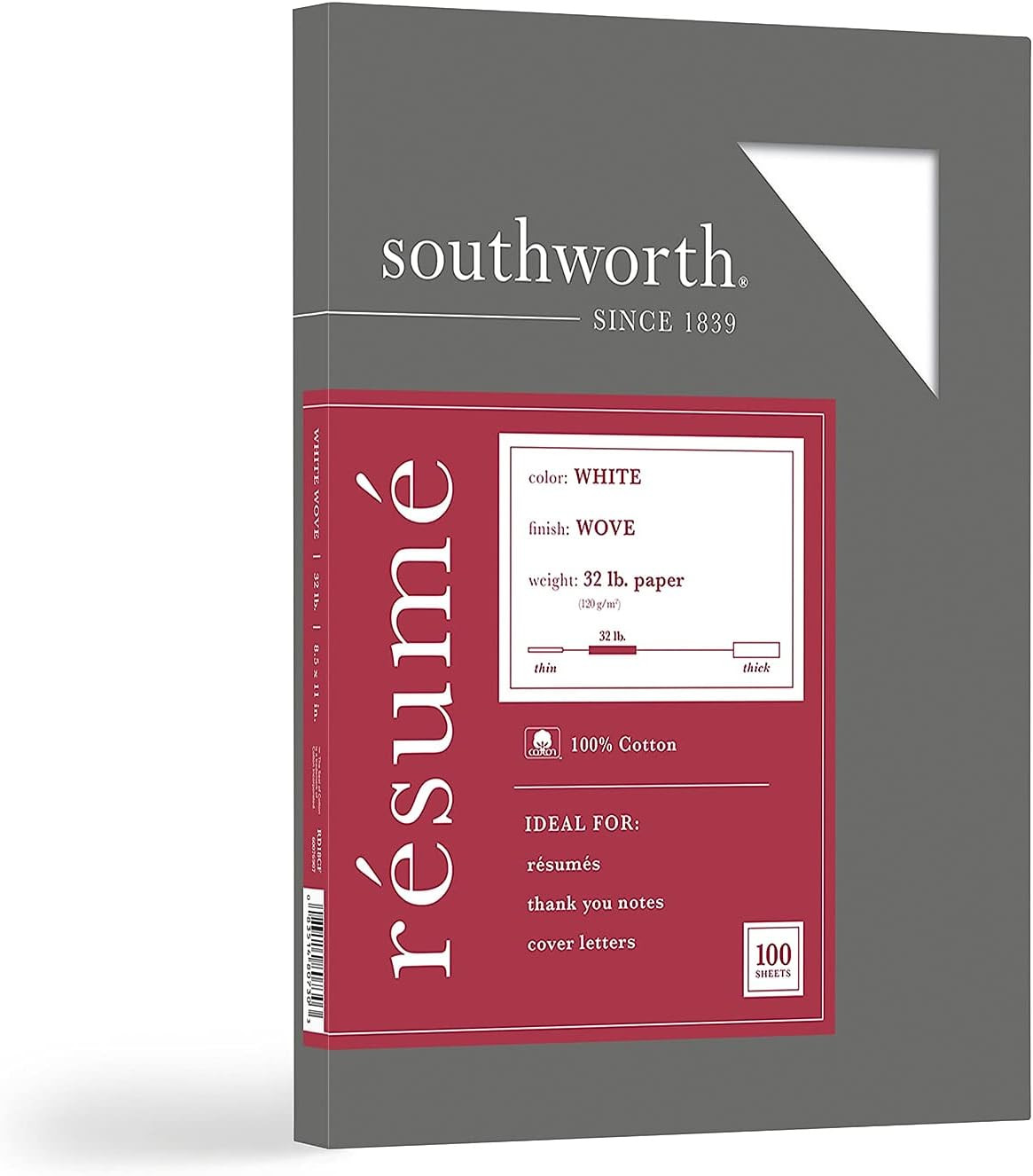 ® 100% Cotton Résumé Paper, 8 1/2″ x 11″, 32 Lb, 100% Recycled, White, Pack Of 1