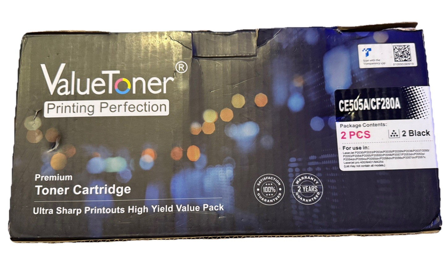 ValueToner Toner Cartridge CE505A/CF280A- 2 Pack Black New in Box