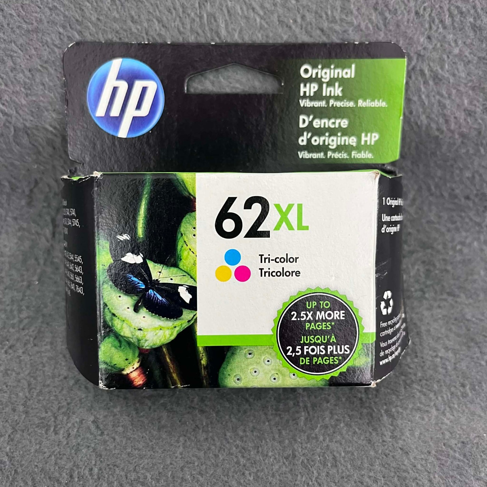 HP 62XL Tri-Color Ink Cartridge High Yield Genuine C2P07AN Sealed OEM Sep 2022