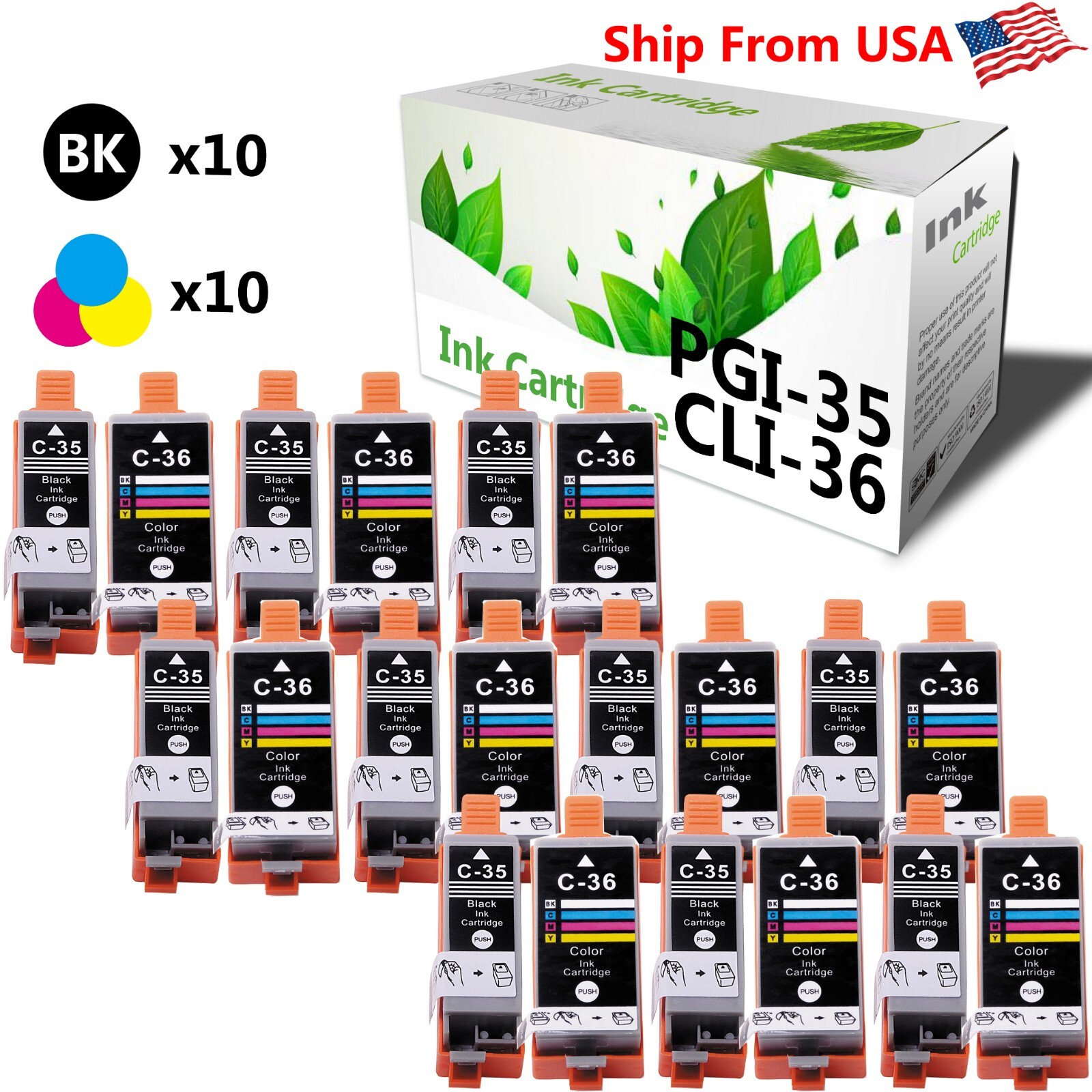 20Pack PGI35 CLI-36 Ink Cartridge Fit For PIXMA IP100B IP100 mini320 Printer