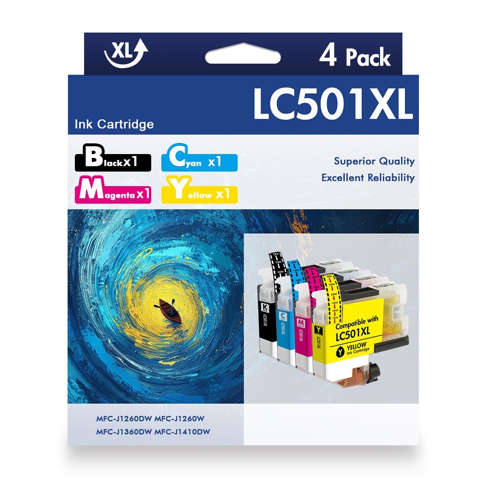 4pk LC501XL Ink Cartridges for Brother MFC-J1260DW J1410DW MFC-J1360DW LC501-XL