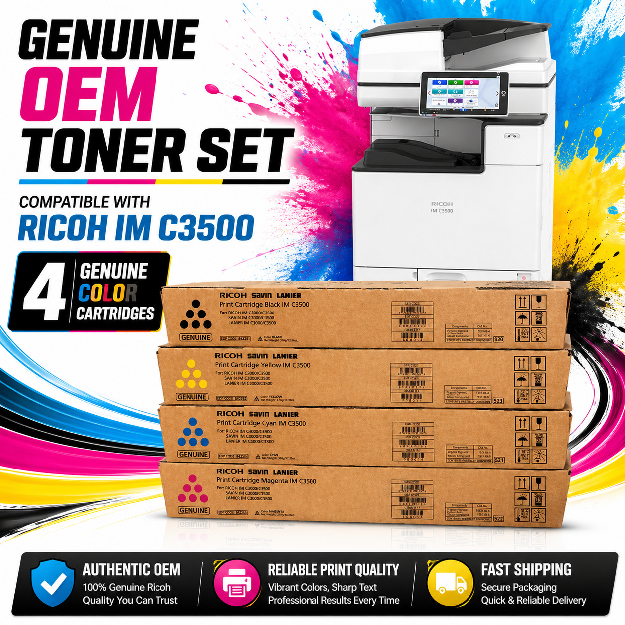 Genuine Ricoh IM C3000 IM C3500 Toner Set OEM CMYK – New Sealed