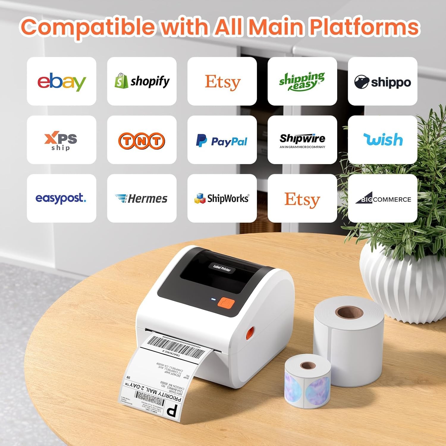 Thermal Label Printer Bluetooth 4×6 Printer+280 Shipping Labels for USPS FedEx