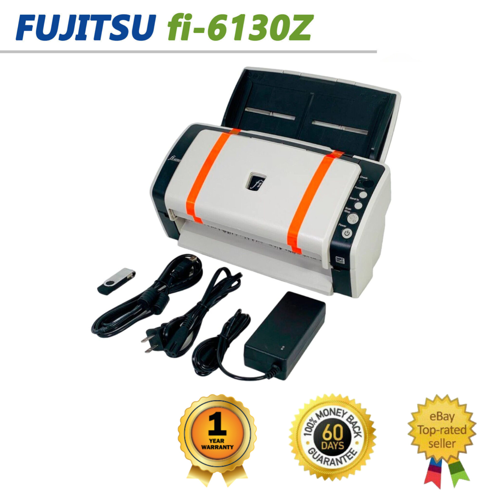 Fujitsu FI-6130Z Scanner COMPLETE SET (Adapter+USB+Drivers) – 1 YEAR WARRANTY!