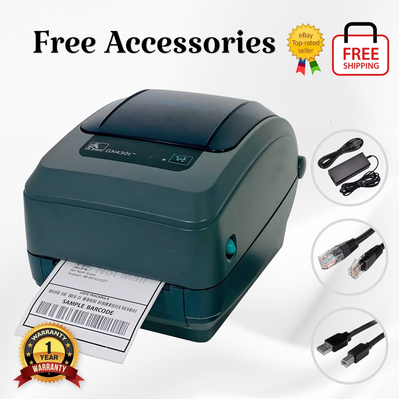 Zebra GX430T Thermal Transfer Label Printer 300 dpi USB LAN Serial 1 YR WARRANTY
