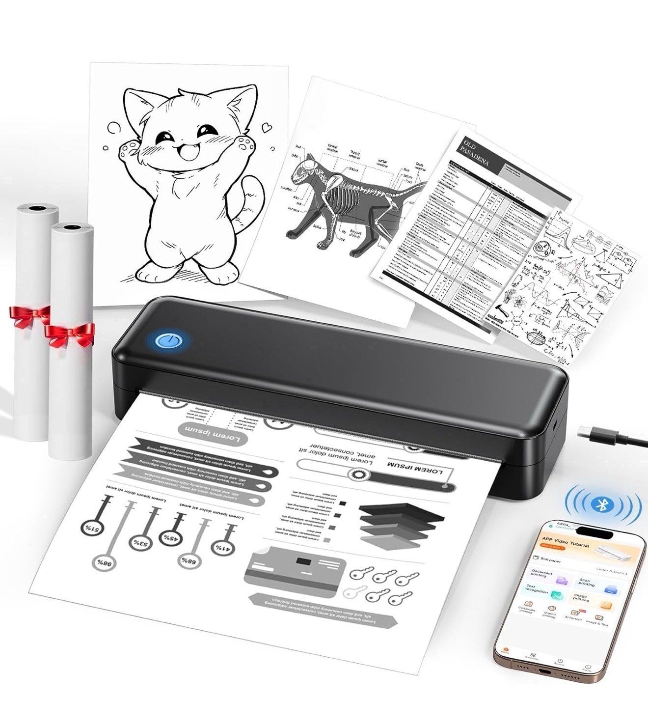 Portable Printer Wireless-Inkless Thermal Printer Supports 8.5”x11”IOS/Android