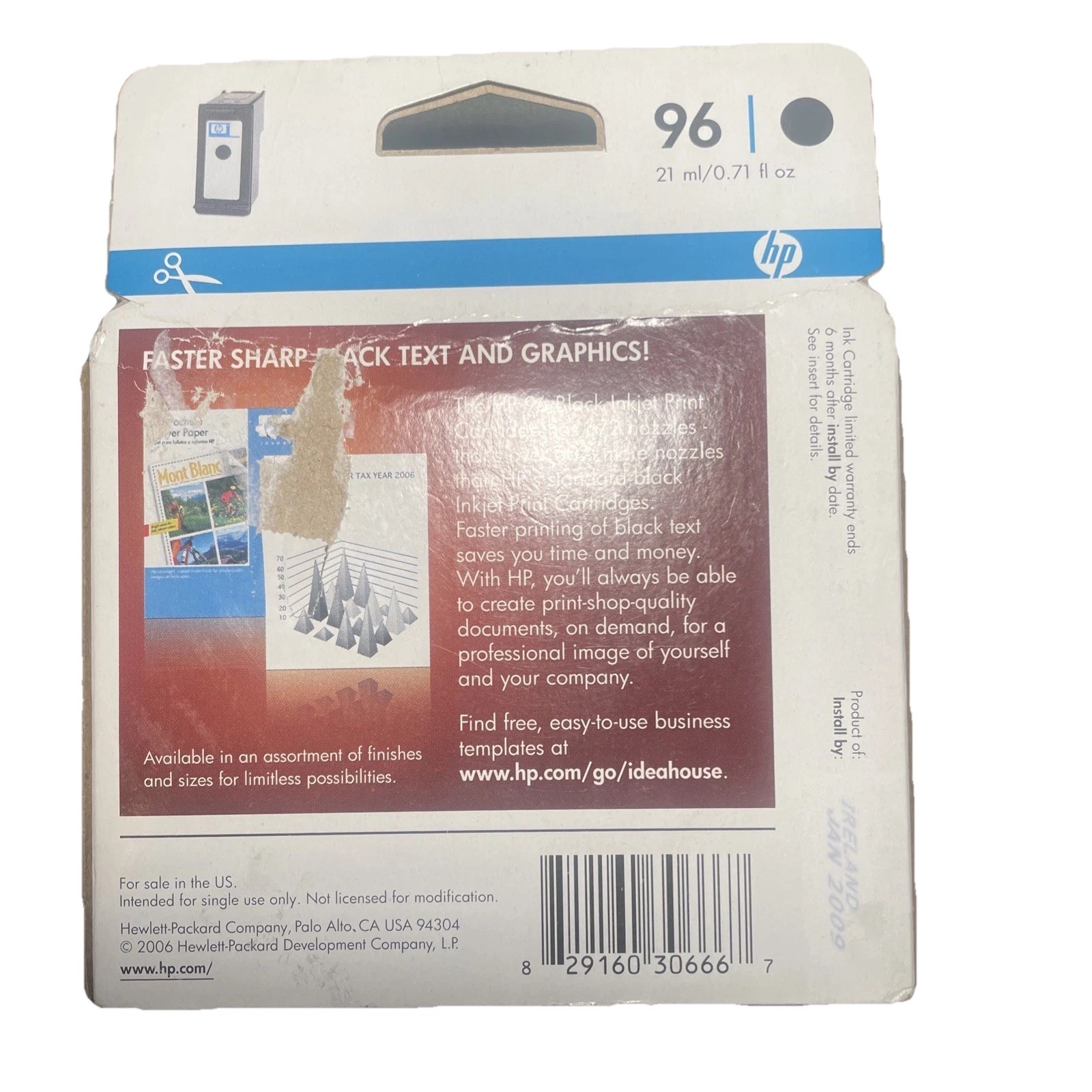 Genuine HP 96 Black Ink Cartridge C8767WN NEW exp:2009 Sealed