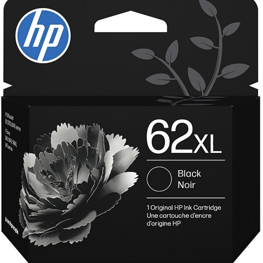 HP 62XL Black High Yield Ink Cartridge, Prints Up to 600 Pages (C2P05AN#140)