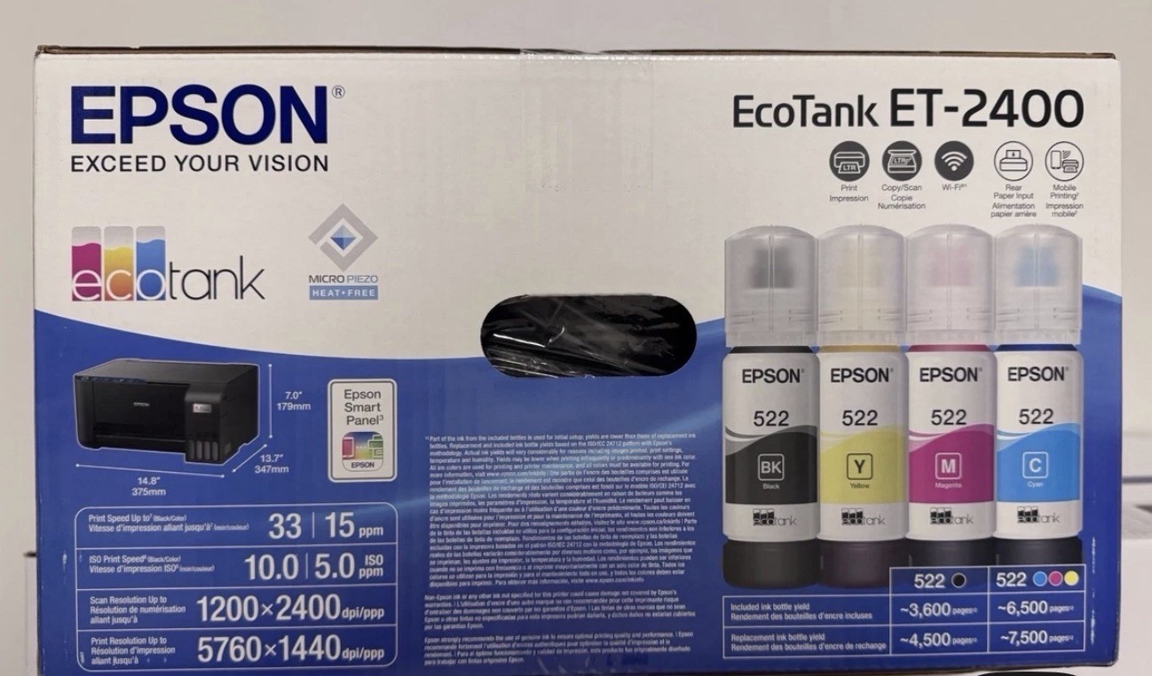 Epson EcoTank ET-2400 Color Inkjet All-In-One Printer Scanner Copier Wireless